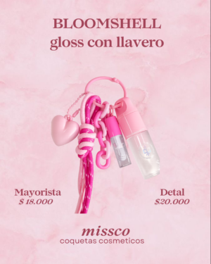 miscco maquillaje (2) Gloss Transparente Bloomshell con Llavero – Brillo Cristalino y Estilo Coquette
