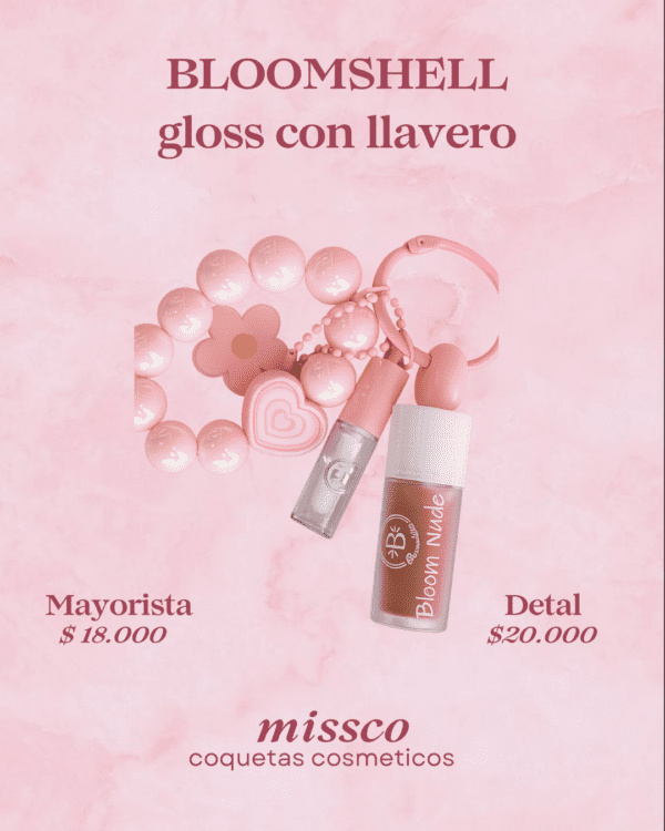 Lip Gloss Bloomshell con Llavero Coquette – Brillo Labial y Accesorio Trendy